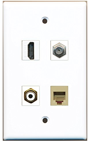 RiteAV - 1 Port HDMI 1 Port RCA White 1 Port Coax Cable TV- F-Type 1 Port Phone RJ11 RJ12 Beige Wall Plate