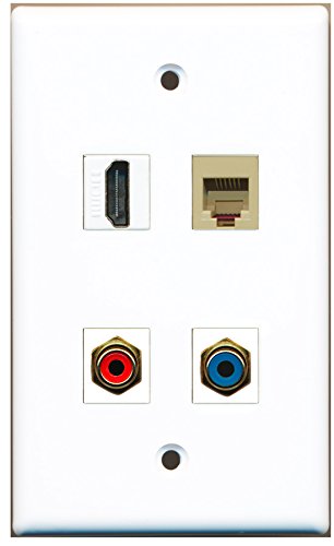 RiteAV - 1 Port HDMI 1 Port RCA Red 1 Port RCA Blue 1 Port Phone RJ11 RJ12 Beige Wall Plate