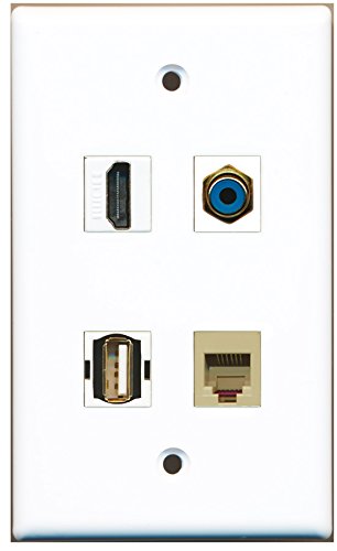 RiteAV - 1 Port HDMI 1 Port RCA Blue 1 Port USB A-A 1 Port Phone RJ11 RJ12 Beige Wall Plate