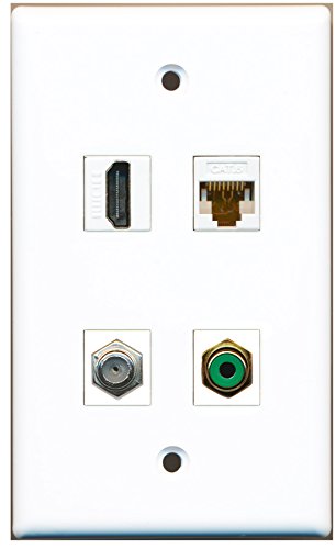 RiteAV - 1 Port HDMI 1 Port RCA Green 1 Port Coax Cable TV- F-Type 1 Port Cat6 Ethernet White Wall Plate