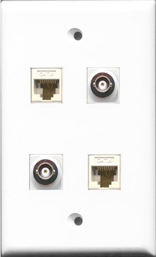 RiteAV - 2 Port BNC 2 Port Cat6 Ethernet White Wall Plate