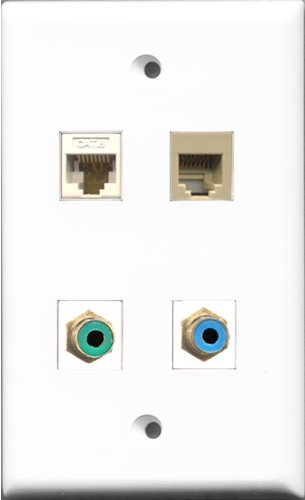 RiteAV 1 Port RCA Green and 1 Port RCA Blue and 1 Port Phone RJ11 RJ12 Beige and 1 Port Cat6 Ethernet White Wall Plate