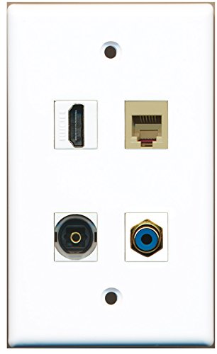 RiteAV - 1 Port HDMI 1 Port RCA Blue 1 Port Phone RJ11 RJ12 Beige 1 Port Toslink Wall Plate