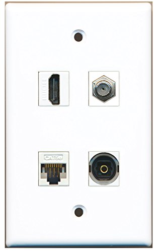 RiteAV - 1 Port HDMI 1 Port Coax Cable TV- F-Type 1 Port Toslink 1 Port Cat5e Ethernet White Wall Plate