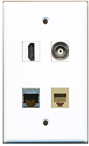 RiteAV - 1 Port HDMI 1 Port Phone RJ11 RJ12 Beige 1 Port Shielded Cat6 Ethernet 1 Port BNC Wall Plate