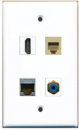 RiteAV - 1 Port HDMI 1 Port RCA Blue 1 Port Phone RJ11 RJ12 Beige 1 Port Shielded Cat6 Ethernet Wall Plate