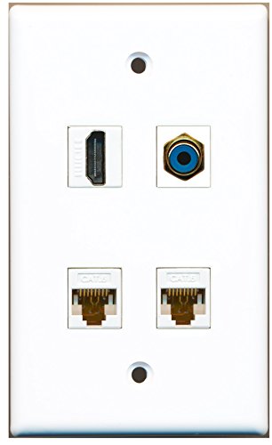 RiteAV - 1 Port HDMI 1 Port RCA Blue 2 Port Cat6 Ethernet White Wall Plate