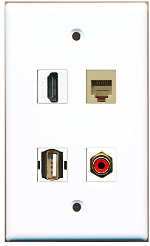 RiteAV - 1 Port HDMI 1 Port RCA Red 1 Port USB A-A 1 Port Phone RJ11 RJ12 Beige Wall Plate