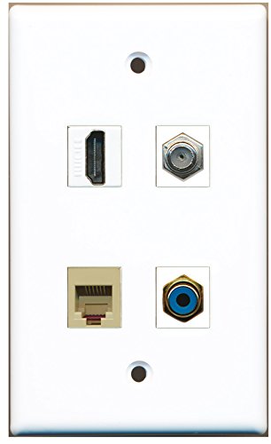 RiteAV - 1 Port HDMI 1 Port RCA Blue 1 Port Coax Cable TV- F-Type 1 Port Phone RJ11 RJ12 Beige Wall Plate