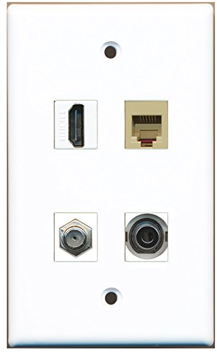 RiteAV - 1 Port HDMI 1 Port Coax Cable TV- F-Type 1 Port Phone RJ11 RJ12 Beige 1 Port 3.5mm Wall Plate