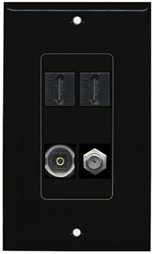 RiteAV - 2 Port HDMI 1 Port Coax Cable TV- F-Type 1 Port Toslink Wall Plate Decorative Wall Plate - Black