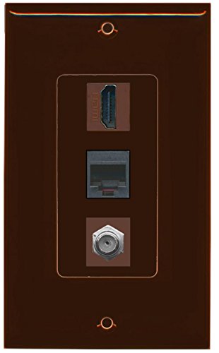 RiteAV - 1 Port HDMI 1 Port Coax Cable TV- F-Type and 1 Port Phone RJ11 RJ12 Beige Decorative Wall Plate - Brown