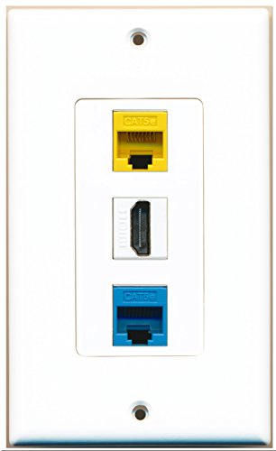 RiteAV - 1 Port HDMI 1 Cat5e Ethernet Blue 1 Cat5e Ethernet Yellow Wall Plate Decorative