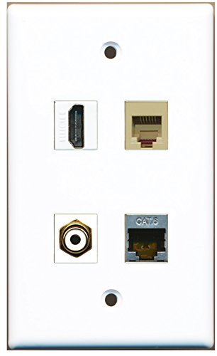 RiteAV - 1 Port HDMI 1 Port RCA White 1 Port Phone RJ11 RJ12 Beige 1 Port Shielded Cat6 Ethernet Wall Plate