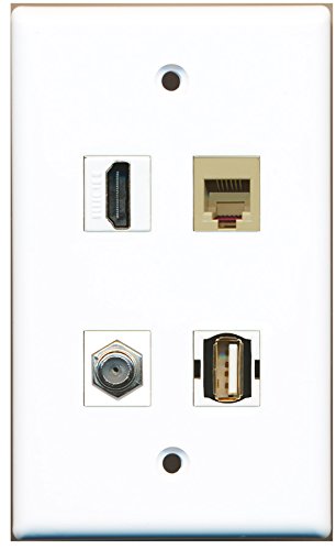 RiteAV - 1 Port HDMI 1 Port Coax Cable TV- F-Type 1 Port USB A-A 1 Port Phone RJ11 RJ12 Beige Wall Plate