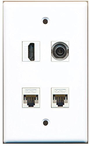 RiteAV - 1 Port HDMI 1 Port 3.5mm 2 Port Cat5e Ethernet White Wall Plate