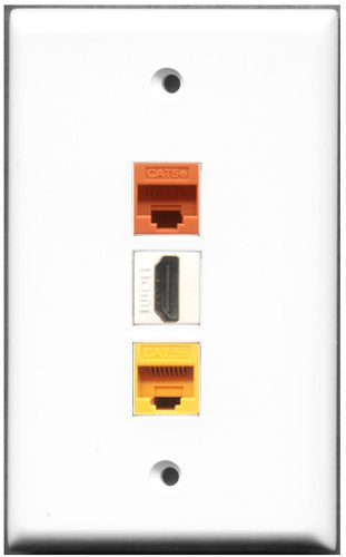 RiteAV - 1 Port HDMI 1 Cat5e Ethernet Yellow 1 Cat5e Ethernet Orange Wall Plate