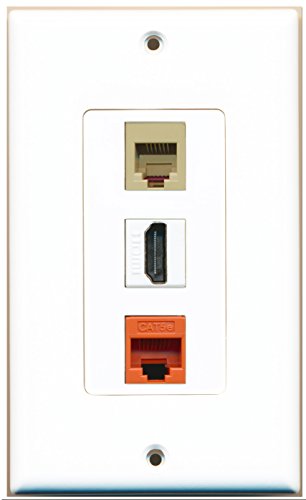 RiteAV - 1 Port HDMI 1 Phone RJ11 RJ12 Beige 1 Cat5e Ethernet Orange Wall Plate Decorative