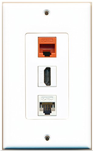 RiteAV - 1 Port HDMI 1 Cat5e Ethernet White 1 Cat5e Ethernet Orange Wall Plate Decorative