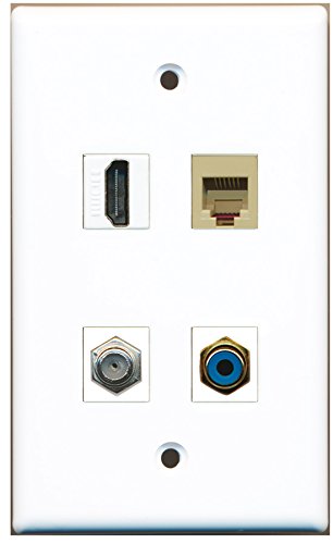 RiteAV - 1 Port HDMI 1 Port RCA Blue 1 Port Coax Cable TV- F-Type 1 Port Phone RJ11 RJ12 Beige Wall Plate