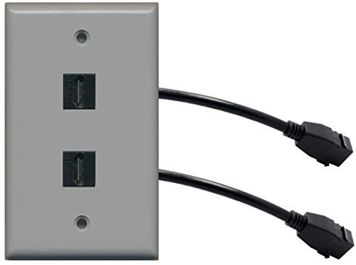 RiteAV (1 Gang Flat) 2 HDMI Black Wall Plate w/ Pigtail Extension Cable Gray