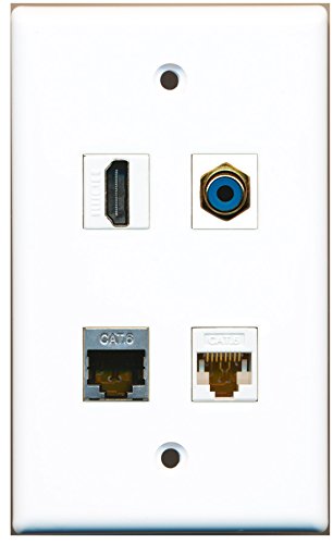 RiteAV - 1 Port HDMI 1 Port RCA Blue 1 Port Shielded Cat6 Ethernet 1 Port Cat6 Ethernet White Wall Plate