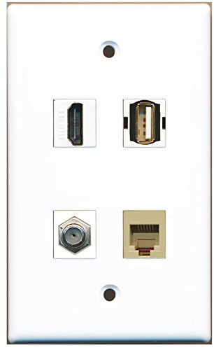 RiteAV - 1 Port HDMI 1 Port Coax Cable TV- F-Type 1 Port USB A-A 1 Port Phone RJ11 RJ12 Beige Wall Plate