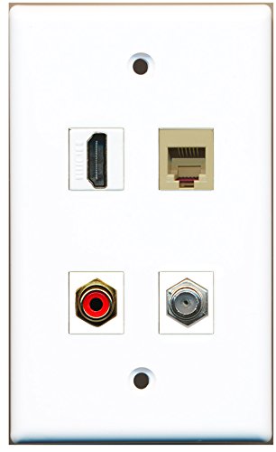 RiteAV - 1 Port HDMI 1 Port RCA Red 1 Port Coax Cable TV- F-Type 1 Port Phone RJ11 RJ12 Beige Wall Plate