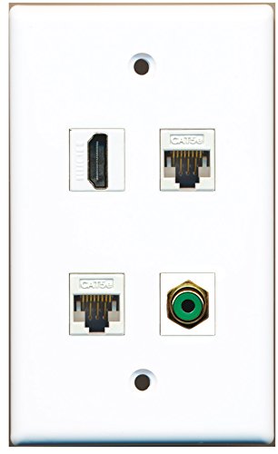 RiteAV - 1 Port HDMI 1 Port RCA Green 2 Port Cat5e Ethernet White Wall Plate