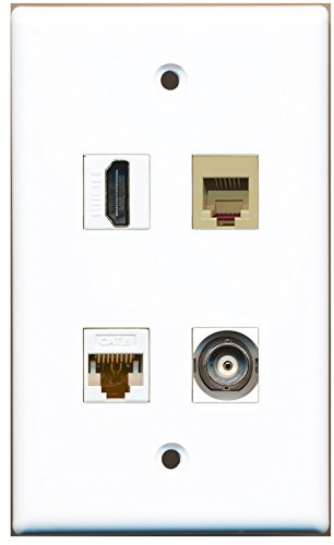 RiteAV - 1 Port HDMI 1 Port Phone RJ11 RJ12 Beige 1 Port BNC 1 Port Cat6 Ethernet White Wall Plate