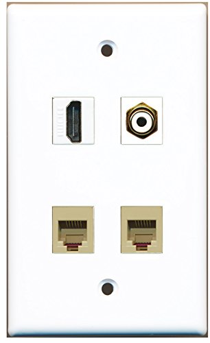 RiteAV - 1 Port HDMI 1 Port RCA White 2 Port Phone RJ11 RJ12 Beige Wall Plate