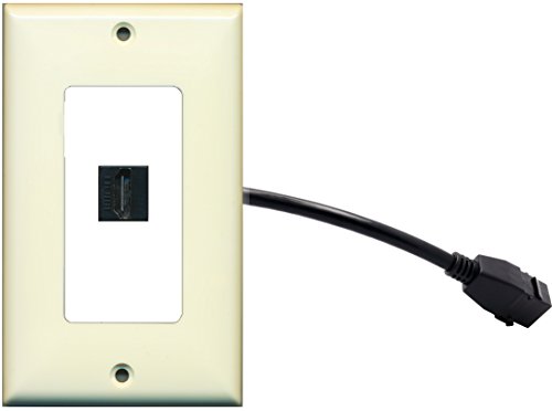 RiteAV (1 Gang Decorative) HDMI Wall Plate w/ Pigtail Extension Cable Light Almond on White