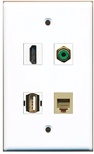 RiteAV - 1 Port HDMI 1 Port RCA Green 1 Port USB A-A 1 Port Phone RJ11 RJ12 Beige Wall Plate