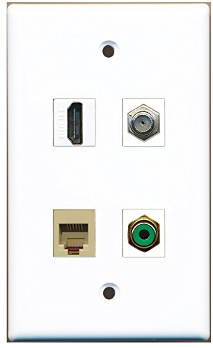 RiteAV - 1 Port HDMI 1 Port RCA Green 1 Port Coax Cable TV- F-Type 1 Port Phone RJ11 RJ12 Beige Wall Plate