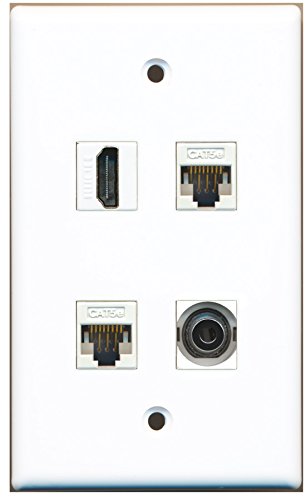 RiteAV - 1 Port HDMI 1 Port 3.5mm 2 Port Cat5e Ethernet White Wall Plate