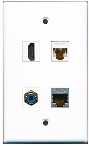 RiteAV - 1 Port HDMI 1 Port RCA Blue 1 Port Shielded Cat6 Ethernet 1 Port Cat6 Ethernet White Wall Plate