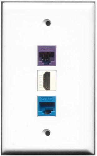 RiteAV - 1 Port HDMI 1 Cat5e Ethernet Blue 1 Cat5e Ethernet Purple Wall Plate