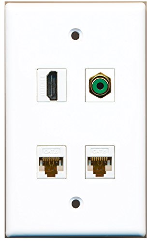 RiteAV - 1 Port HDMI 1 Port RCA Green 2 Port Cat6 Ethernet White Wall Plate