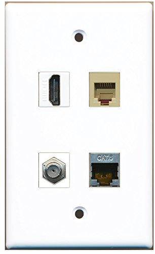 RiteAV - 1 Port HDMI 1 Port Coax Cable TV- F-Type 1 Port Phone RJ11 RJ12 Beige 1 Port Shielded Cat6 Ethernet Wall Plate