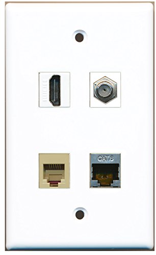 RiteAV - 1 Port HDMI 1 Port Coax Cable TV- F-Type 1 Port Phone RJ11 RJ12 Beige 1 Port Shielded Cat6 Ethernet Wall Plate