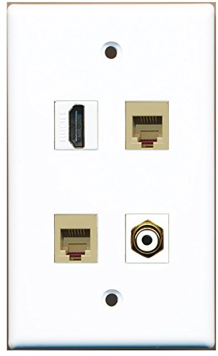 RiteAV - 1 Port HDMI 1 Port RCA White 2 Port Phone RJ11 RJ12 Beige Wall Plate