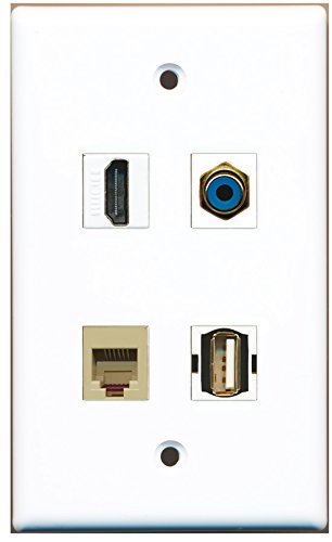 RiteAV - 1 Port HDMI 1 Port RCA Blue 1 Port USB A-A 1 Port Phone RJ11 RJ12 Beige Wall Plate