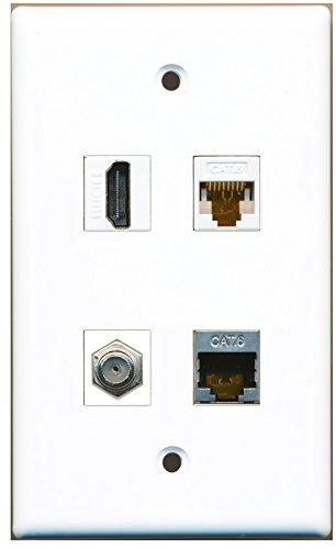 RiteAV - 1 Port HDMI 1 Port Coax Cable TV- F-Type 1 Port Shielded Cat6 Ethernet 1 Port Cat6 Ethernet White Wall Plate