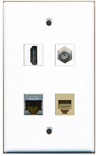 RiteAV - 1 Port HDMI 1 Port Coax Cable TV- F-Type 1 Port Phone RJ11 RJ12 Beige 1 Port Shielded Cat6 Ethernet Wall Plate