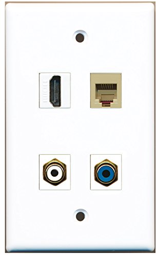 RiteAV - 1 Port HDMI 1 Port RCA White 1 Port RCA Blue 1 Port Phone RJ11 RJ12 Beige Wall Plate