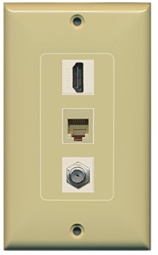 RiteAV - 1 Port HDMI 1 Port Coax Cable TV- F-Type and 1 Port Phone RJ11 RJ12 Beige Decorative Wall Plate - Ivory