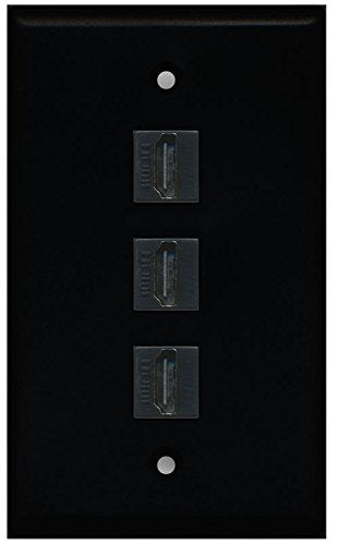 RiteAV (1 Gang Flat) 3 HDMI Black Wall Plate Black