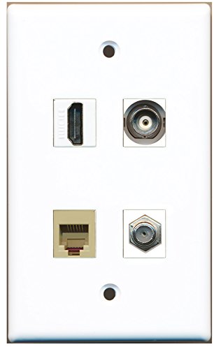 RiteAV - 1 Port HDMI 1 Port Coax Cable TV- F-Type 1 Port Phone RJ11 RJ12 Beige 1 Port BNC Wall Plate