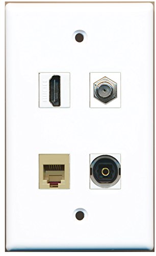 RiteAV - 1 Port HDMI 1 Port Coax Cable TV- F-Type 1 Port Phone RJ11 RJ12 Beige 1 Port Toslink Wall Plate