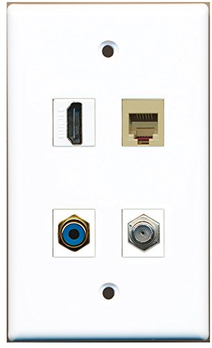 RiteAV - 1 Port HDMI 1 Port RCA Blue 1 Port Coax Cable TV- F-Type 1 Port Phone RJ11 RJ12 Beige Wall Plate